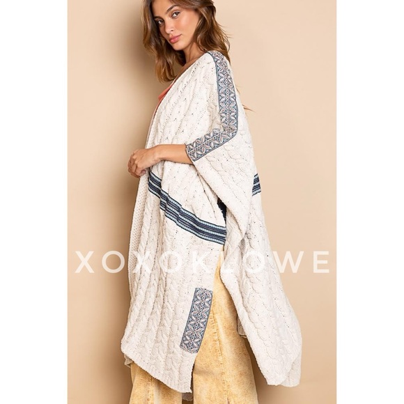 POL Oatmeal Beige Open Front Sleeveless Chenille Cardigan Wrap - Picture 5 of 13